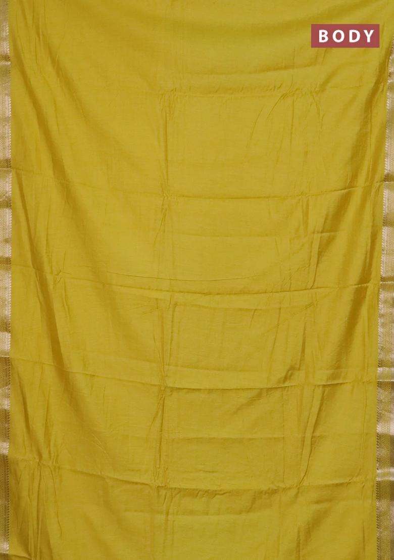 Semi Chanderi Silk Cotton Saree Yellow With Plain Body And Zari Woven Border With Traditional Woven Design For Women - Indya