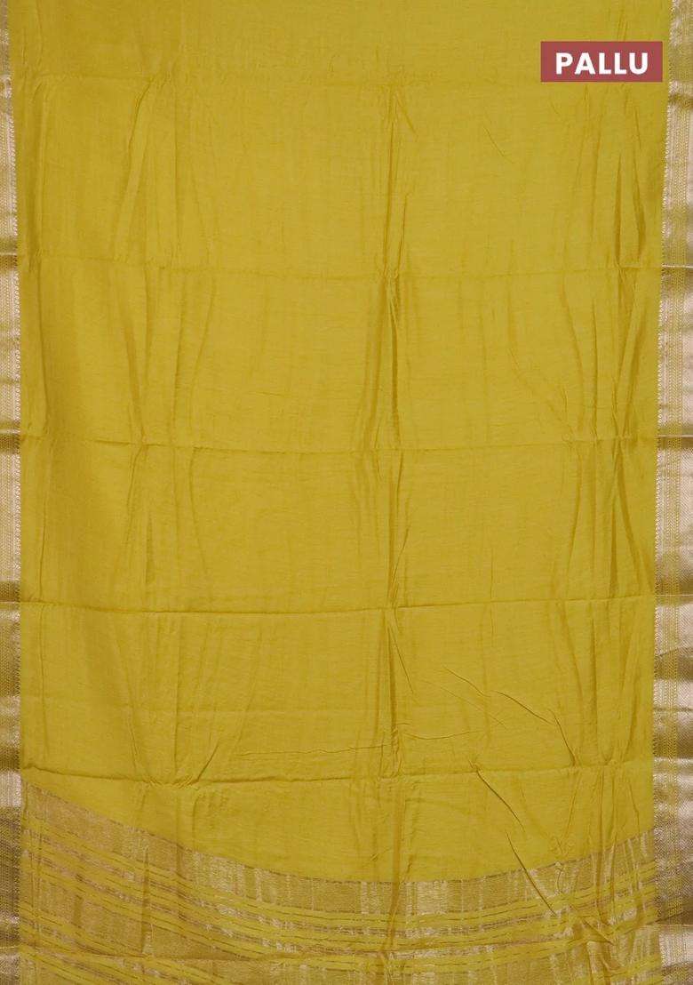 Semi Chanderi Silk Cotton Saree Yellow With Plain Body And Zari Woven Border With Traditional Woven Design For Women - Indya