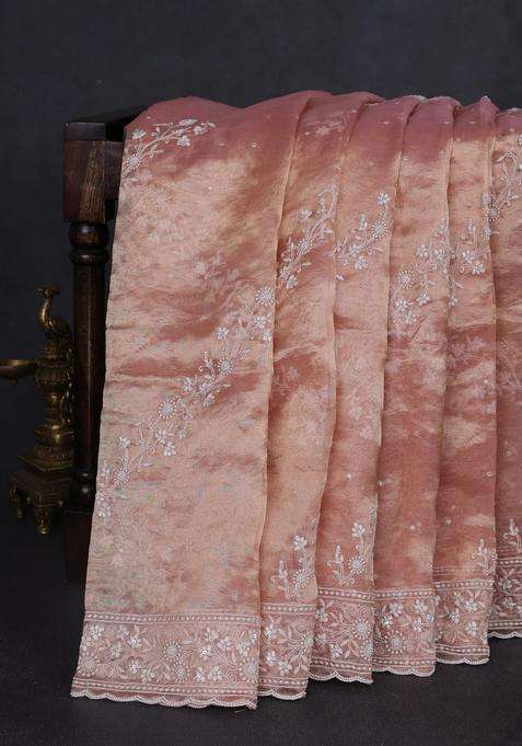 Tissue Silk Saree Pastel Pink With Allover Embroidery Sequin Work With Embroidered Design For Women