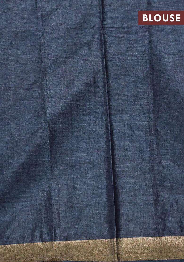 Banana Silk Saree Dark Grey With Allover Thread Zari Woven Butta And Zari Woven Border With Buttas And Brocade Design For Women - Indya
