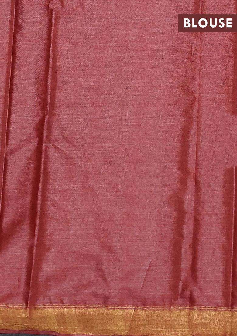 Banana Silk Saree Grey And Rust Shade With Silver Zari Woven Buttas And Zari Woven Border With Buttas And Brocade Design For Women - Indya