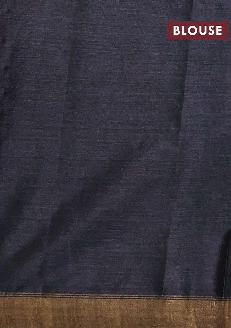 Banana Silk Saree Black With Silver Zari Woven Buttas And Zari Woven Border With Buttas And Brocade Design For Women - Indya
