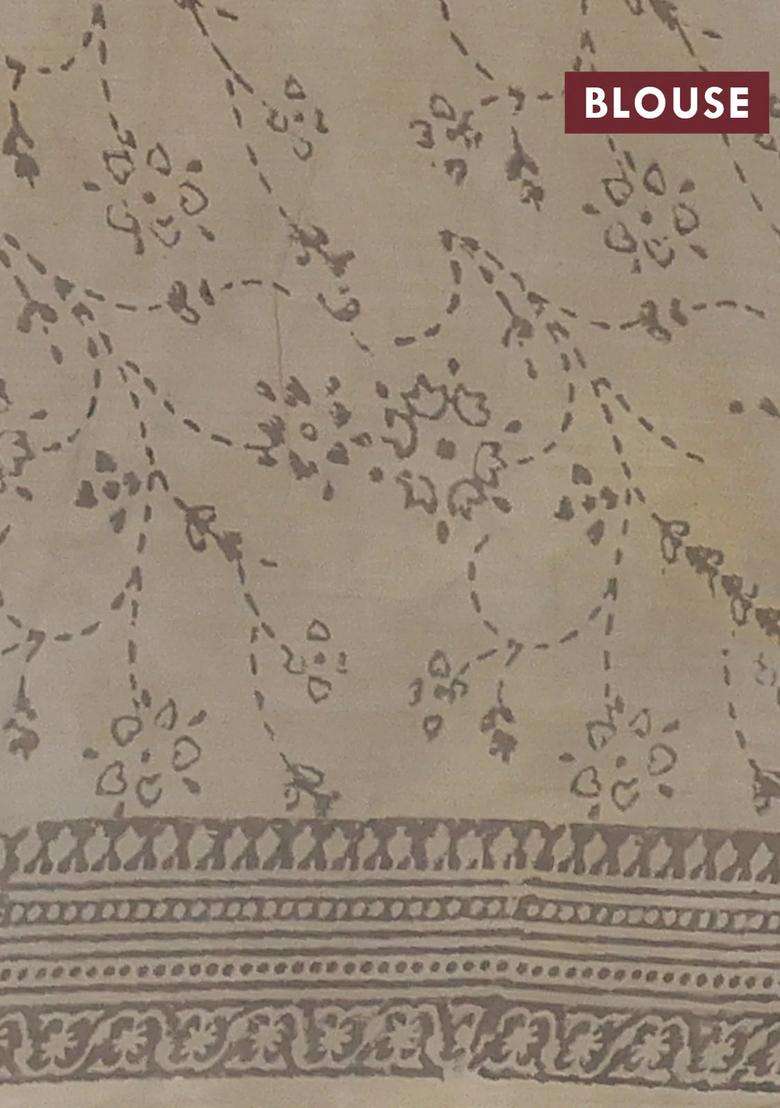 Kota Doria Cotton Saree Beige And Grey With Allover Prints And Printed Border For Women - Indya