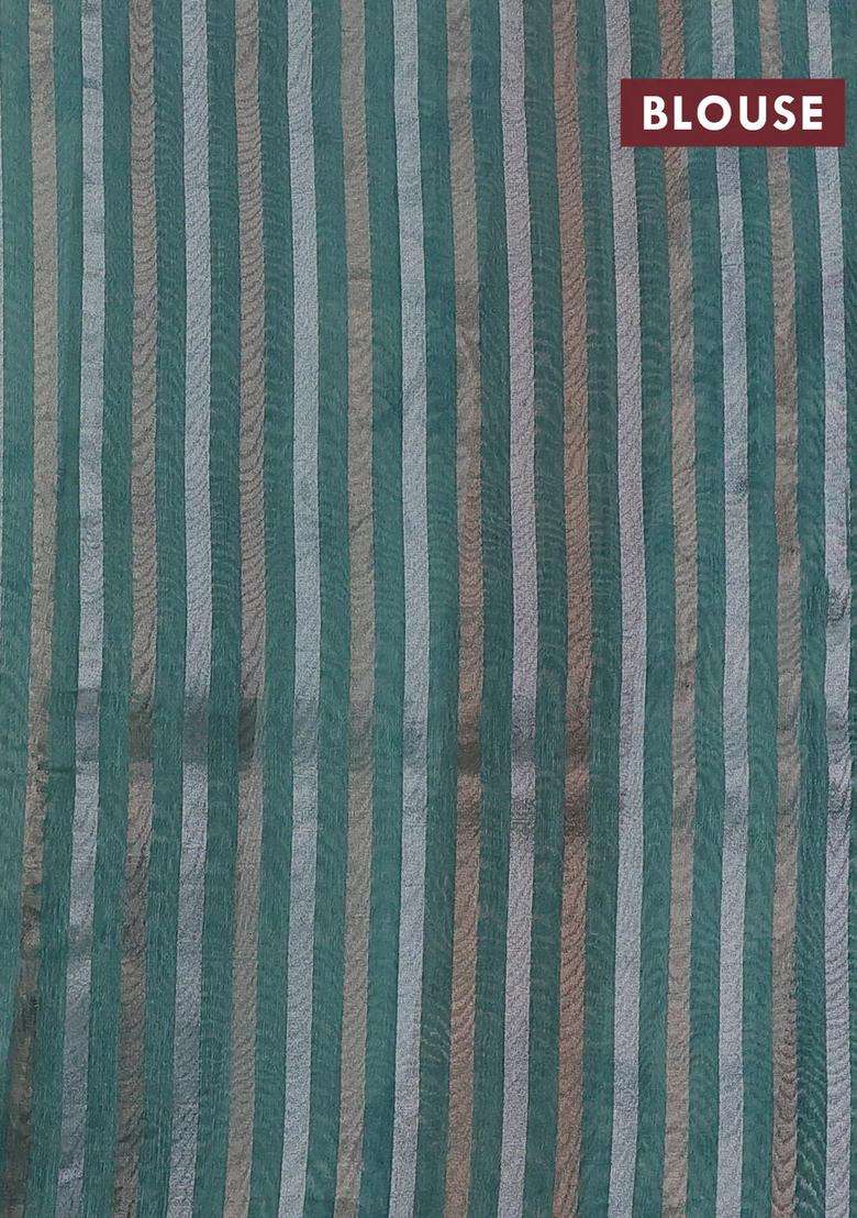 Organza Tissue Tussar Saree Pastel Green With Floral Prints And Lace Work Border With Printed Design For Women - Indya