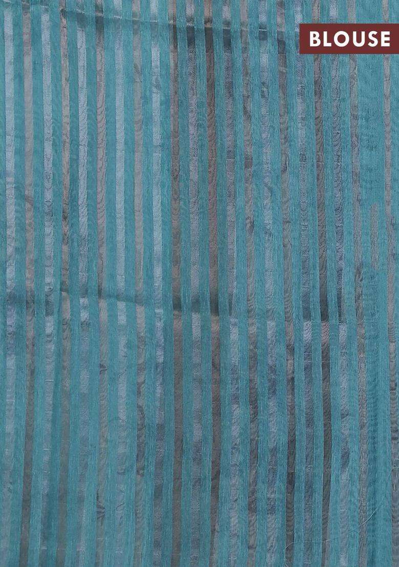 Organza Tissue Tussar Saree Light Blue With Floral Prints And Lace Work Border With Printed Design For Women - Indya