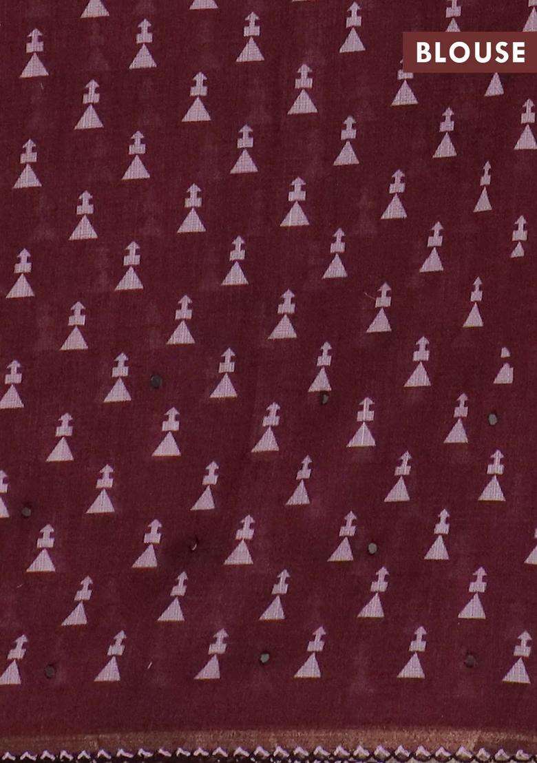 Kota Linen Saree Pink And Maroon With Allover Ikat Prints And Prints Mirror Work Border With Printed Design For Women - Indya
