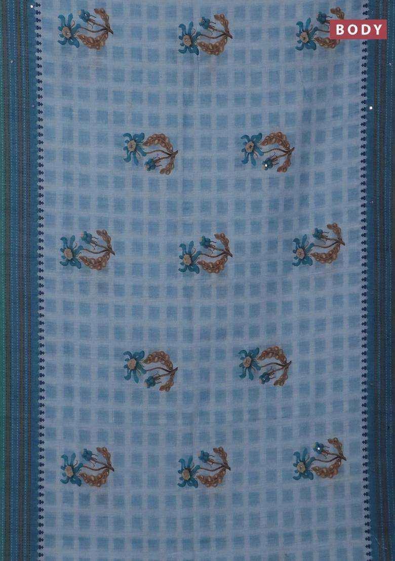 Kota Linen Saree Grey And Blue With Allover Ikat Prints And Prints Mirror Work Border With Printed Design For Women - Indya
