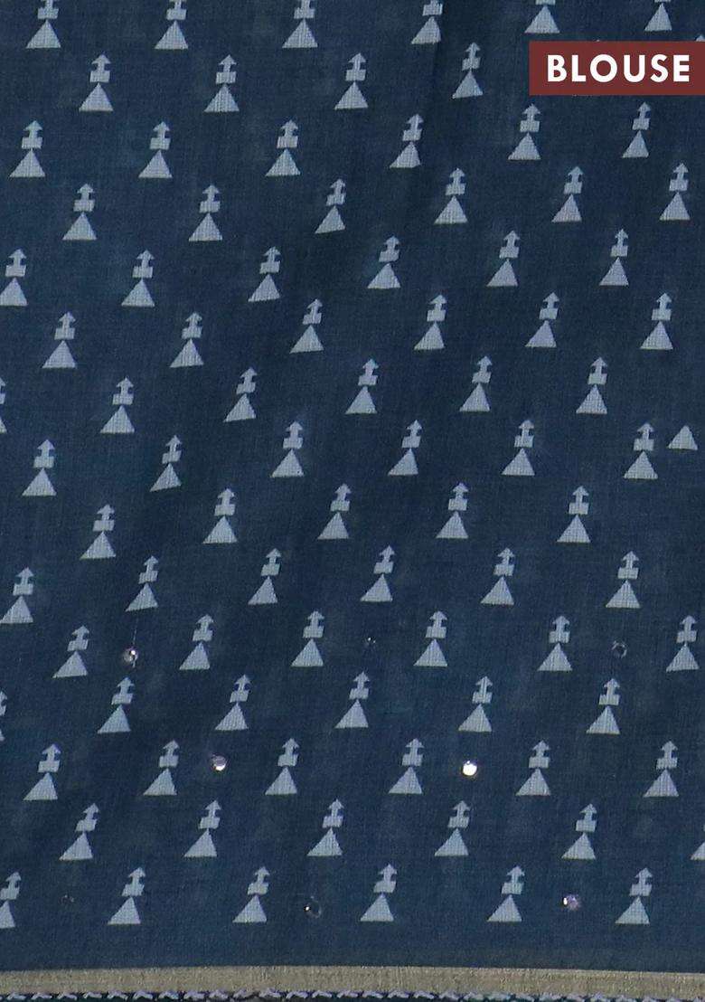 Kota Linen Saree Grey And Blue With Allover Ikat Prints And Prints Mirror Work Border With Printed Design For Women - Indya