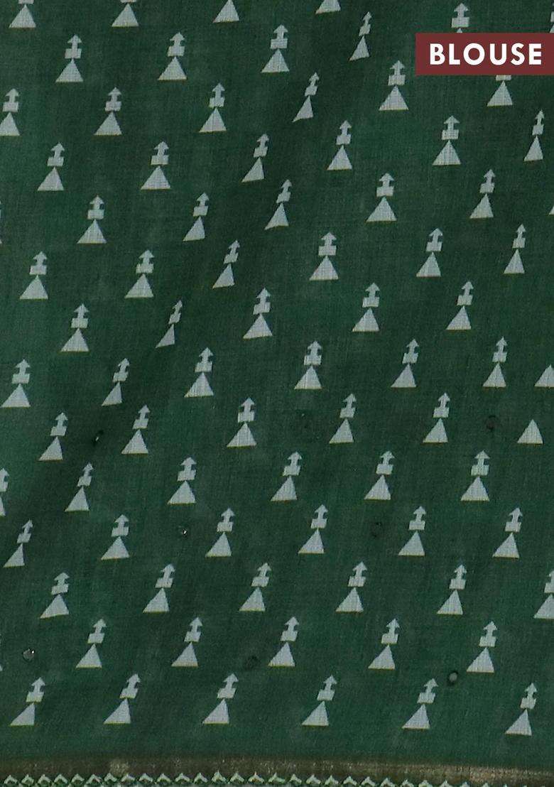 Kota Linen Saree Light Green And Green With Allover Ikat Prints And Prints Mirror Work Border With Printed Design For Women - Indya