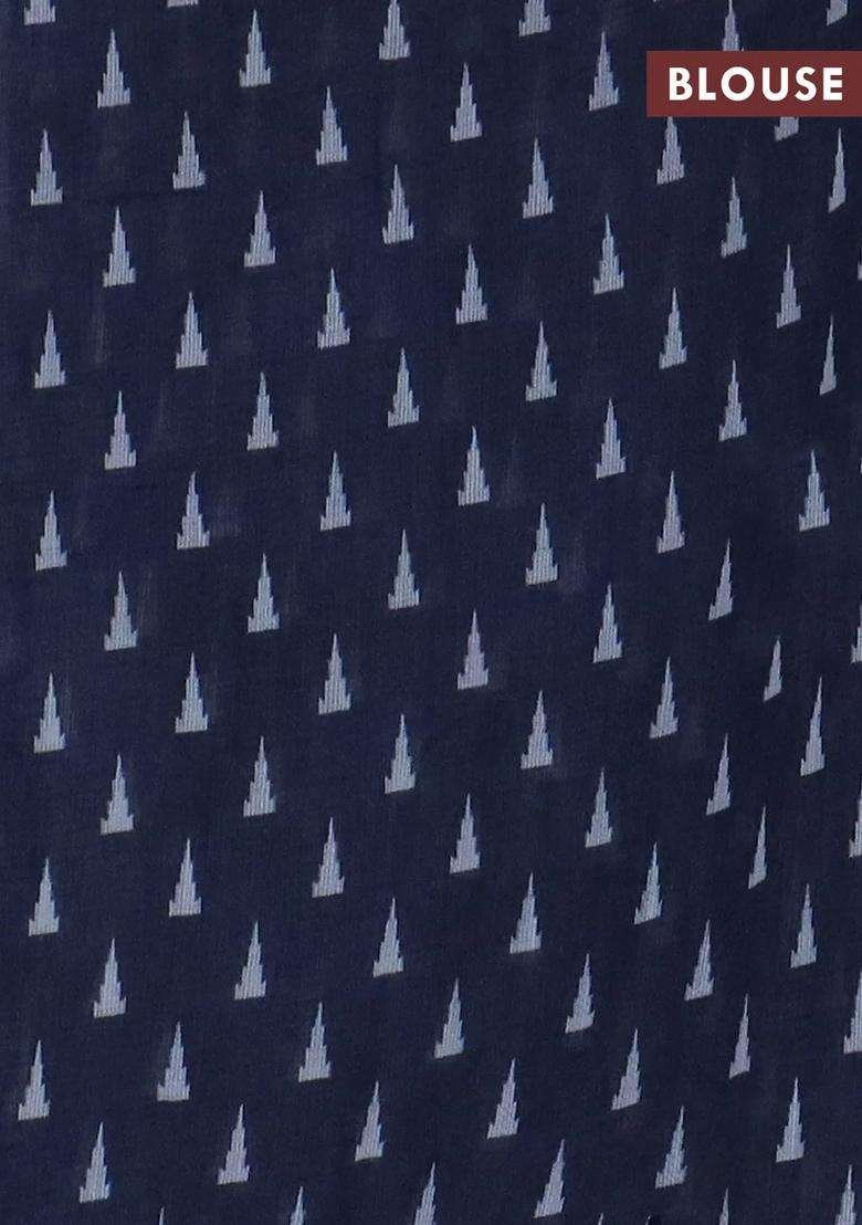Kota Linen Saree Grey And Blue With Allover Ikat Prints And Prints Mirror Work Border With Printed Design For Women - Indya
