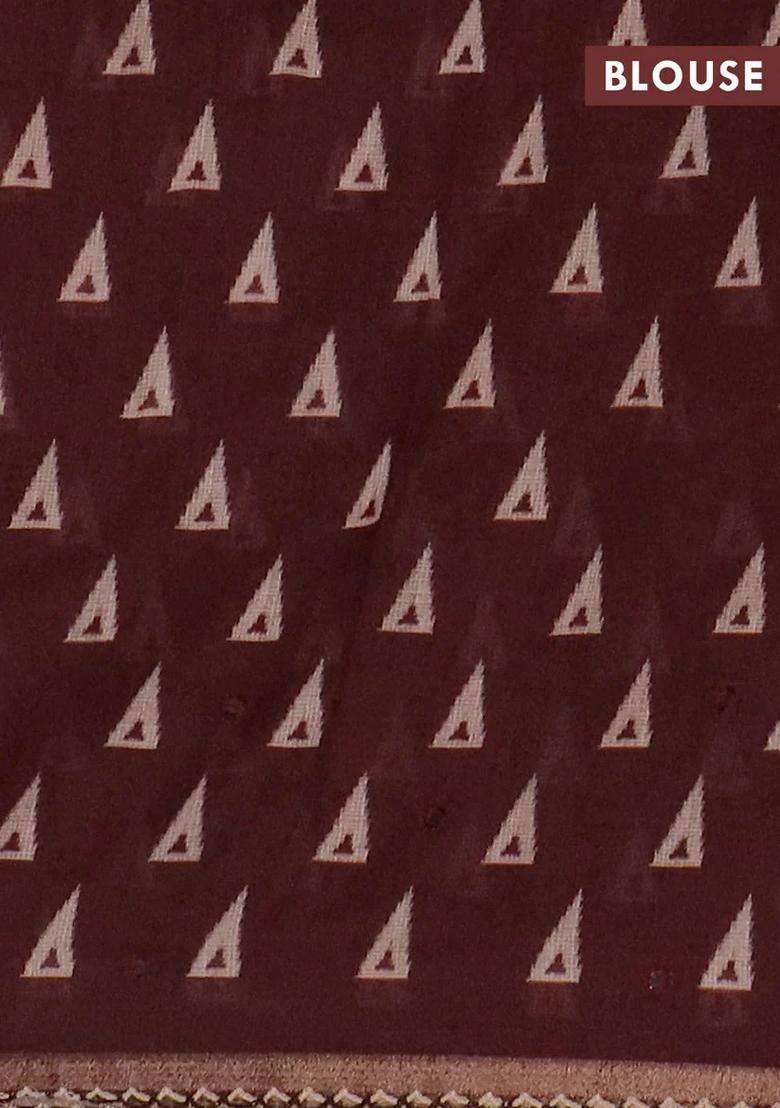 Kota Linen Saree Peach Shade And Coffee Brown With Allover Ikat Prints And Prints Mirror Work Border With Printed Design For Women - Indya