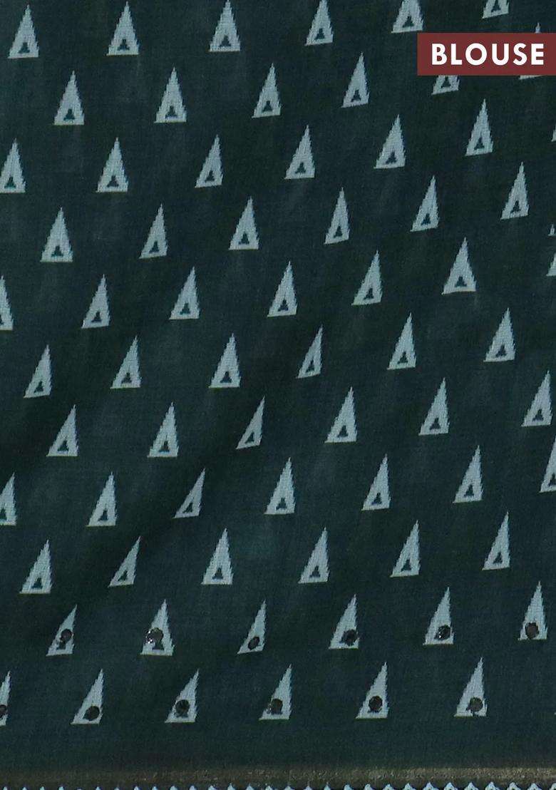 Kota Linen Saree Green Shade And Green With Allover Ikat Prints And Prints Mirror Work Border With Printed Design For Women - Indya
