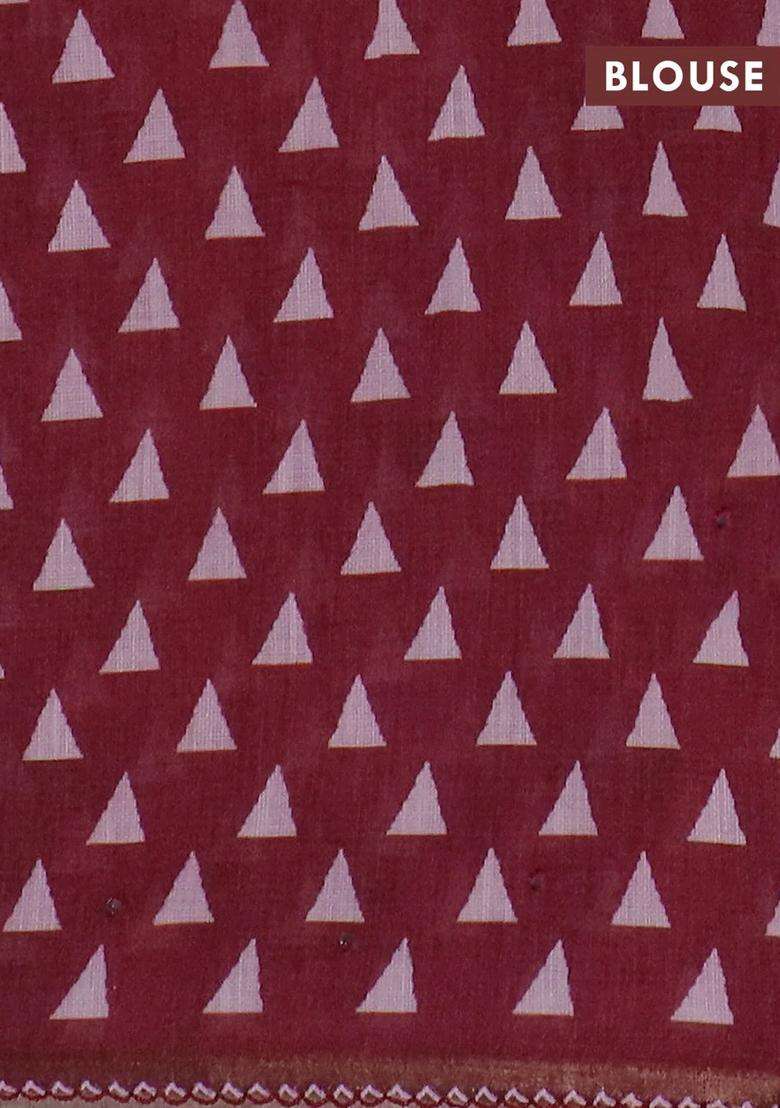 Kota Linen Saree Pink And Maroon With Allover Ikat Prints And Prints Mirror Work Border With Printed Design For Women - Indya