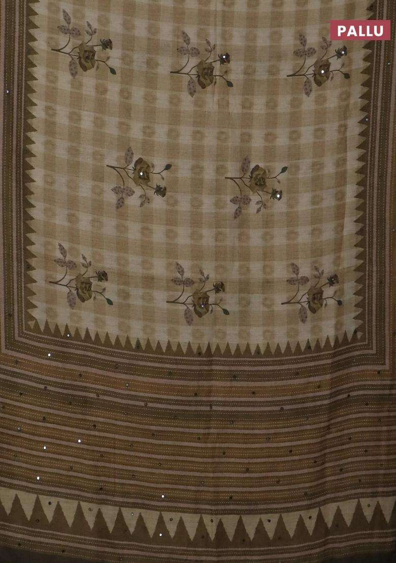 Kota Linen Saree Green Shade With Allover Ikat Prints And Prints Mirror Work Border With Printed Design For Women - Indya