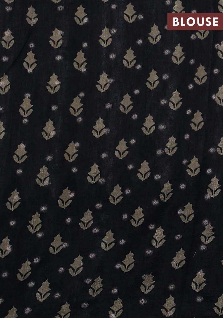 Matka Tussar Saree Beige And Black Dark Pink With Allover Thread Buttas Butta Prints And Long Temple Design Printed Border For Women - Indya