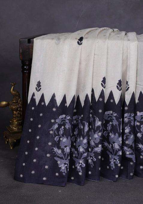 Matka Tussar Saree Beige And Mustard Yellow With Allover Thread Buttas Butta Prints And Long Temple Design Printed Border For Women