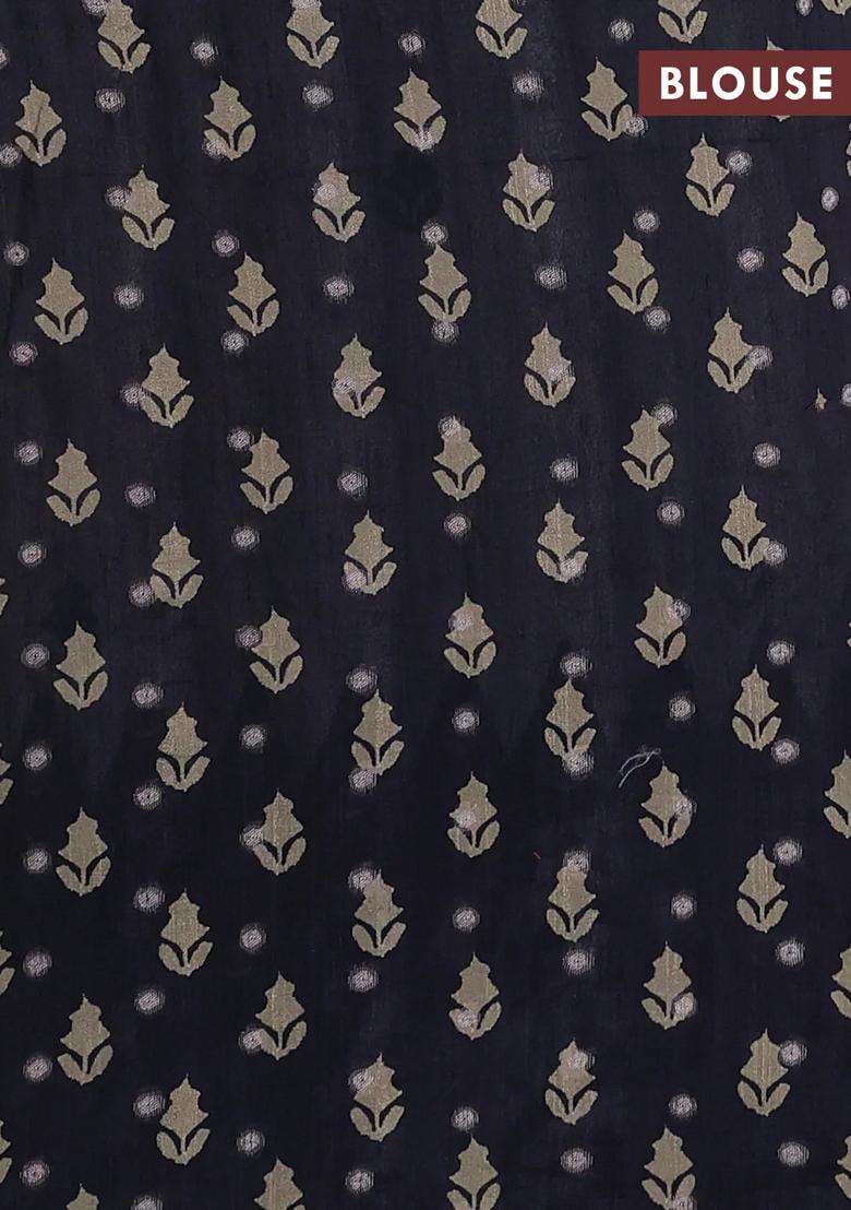 Matka Tussar Saree Beige And Black Blue With Allover Thread Buttas Butta Prints And Long Temple Design Printed Border For Women - Indya