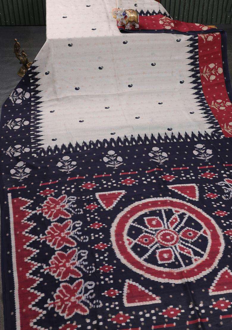 Matka Tussar Saree Beige And Black Maroon With Allover Thread Buttas Butta Prints And Long Temple Design Printed Border For Women - Indya
