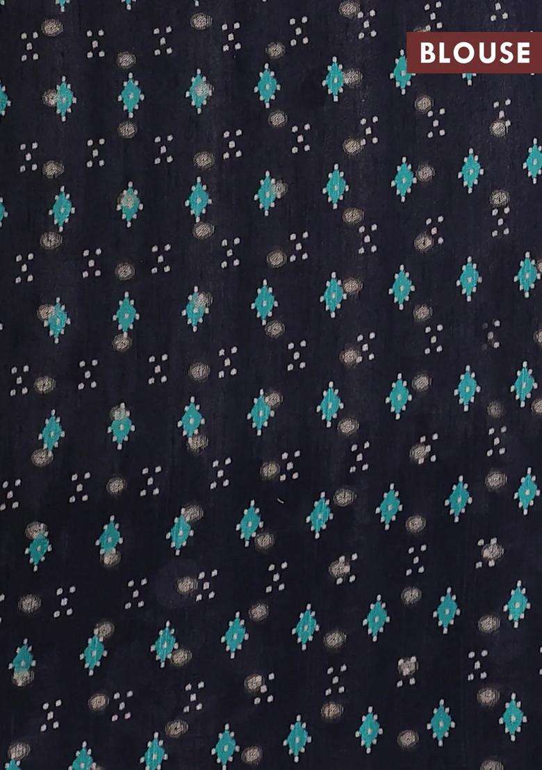 Matka Tussar Saree Beige And Black Teal Green With Allover Thread Buttas Butta Prints And Long Temple Design Printed Border For Women - Indya