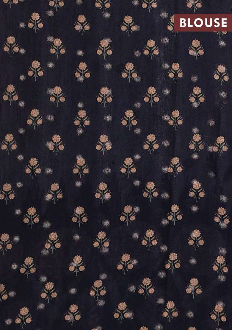 Matka Tussar Saree Beige And Blue With Allover Thread Buttas Butta Prints And Long Temple Design Printed Border For Women - Indya