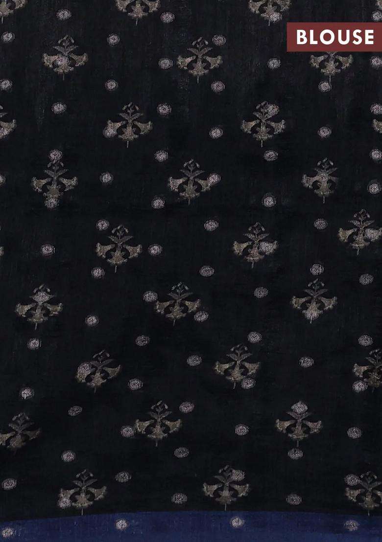 Matka Tussar Saree Beige And Black Blue With Allover Thread Buttas Butta Prints And Long Temple Design Printed Border For Women - Indya