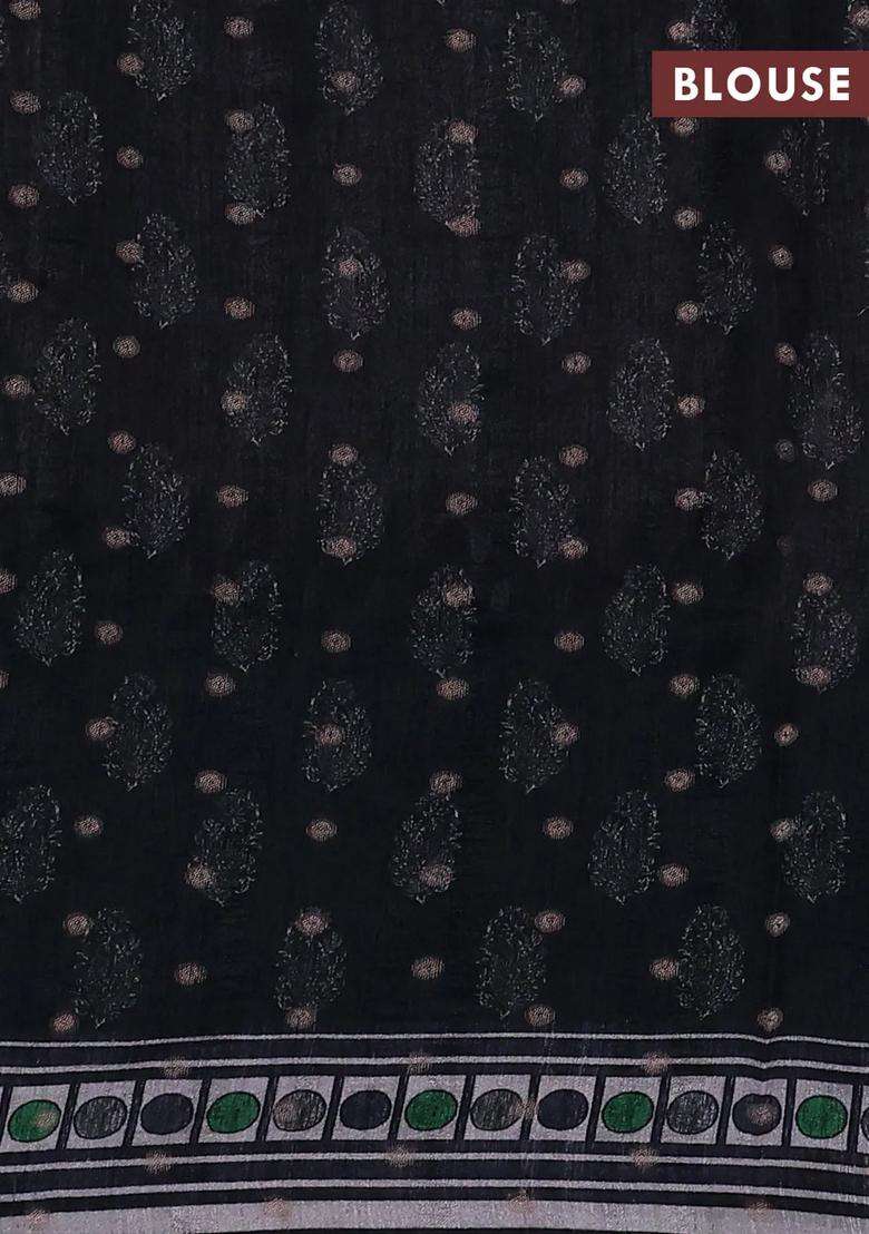 Matka Tussar Saree Beige And Teal Green With Allover Thread Buttas Butta Prints And Long Temple Design Printed Border For Women - Indya