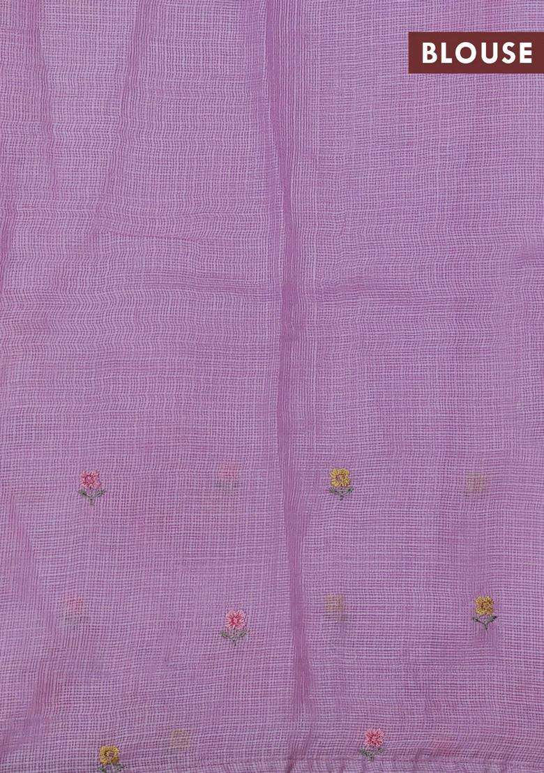 Silk Kota Cotton Saree Lavender With Floral Embroidery Work Buttas And Embroidery Work Border With Embroidered Design For Women - Indya