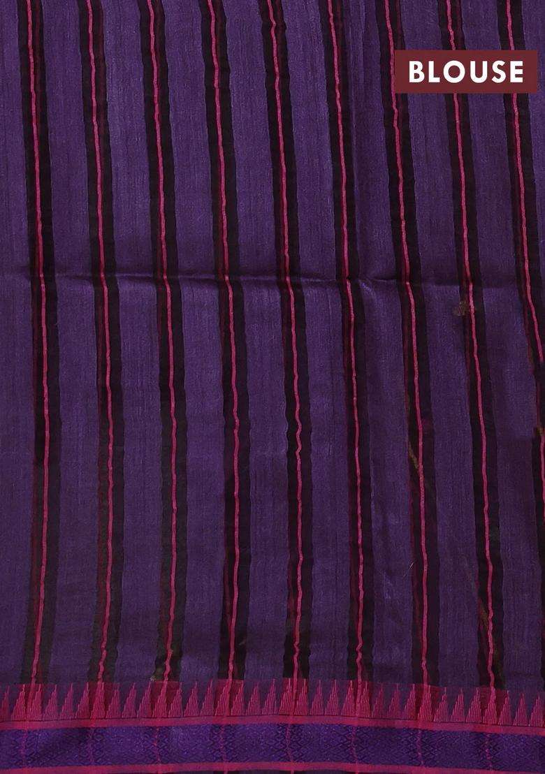 Munga Tussar Silk Saree Purple And Pink With Thread Woven Geomatric Buttas And Organza Pallu With Buttas And Brocade Design For Women - Indya