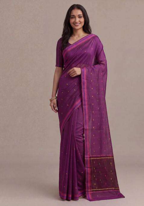 Munga Tussar Silk Saree Wine Shade And Pink With Thread Woven Geomatric Buttas And Organza Pallu With Buttas And Brocade Design For Women