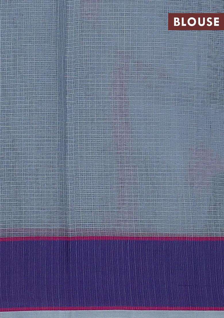 Handloom Kota Cotton Saree Grey And Dark Blue With Floral Thread Woven Buttas And Rettapet Border With Buttas And Brocade Design For Women - Indya