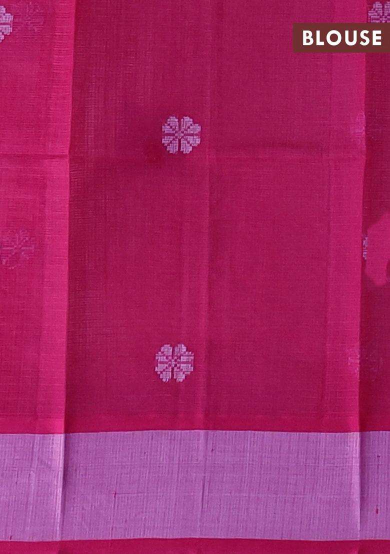 Handloom Kota Cotton Saree Baby Lavender And Magenta Pink With Floral Thread Woven Buttas And Rettapet Border With Buttas And Brocade Design For Women - Indya