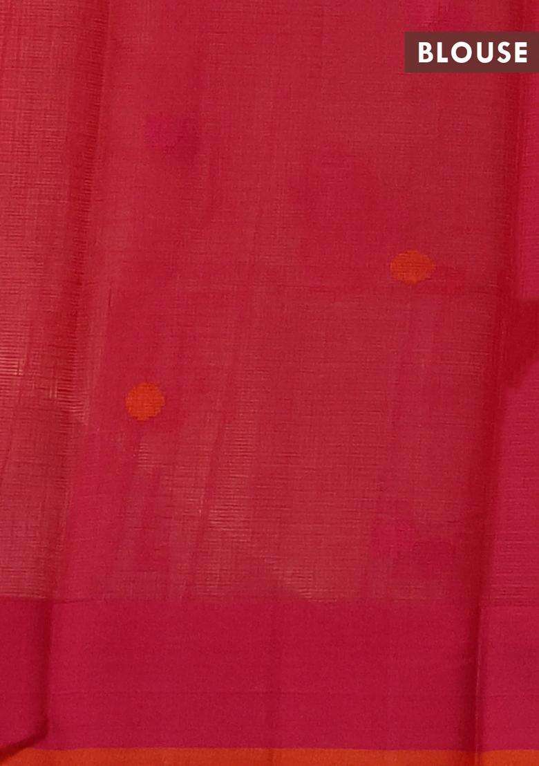 Handloom Kota Cotton Saree Pale Orange And Pink With Floral Thread Woven Buttas And Simple Border With Buttas And Brocade Design For Women - Indya