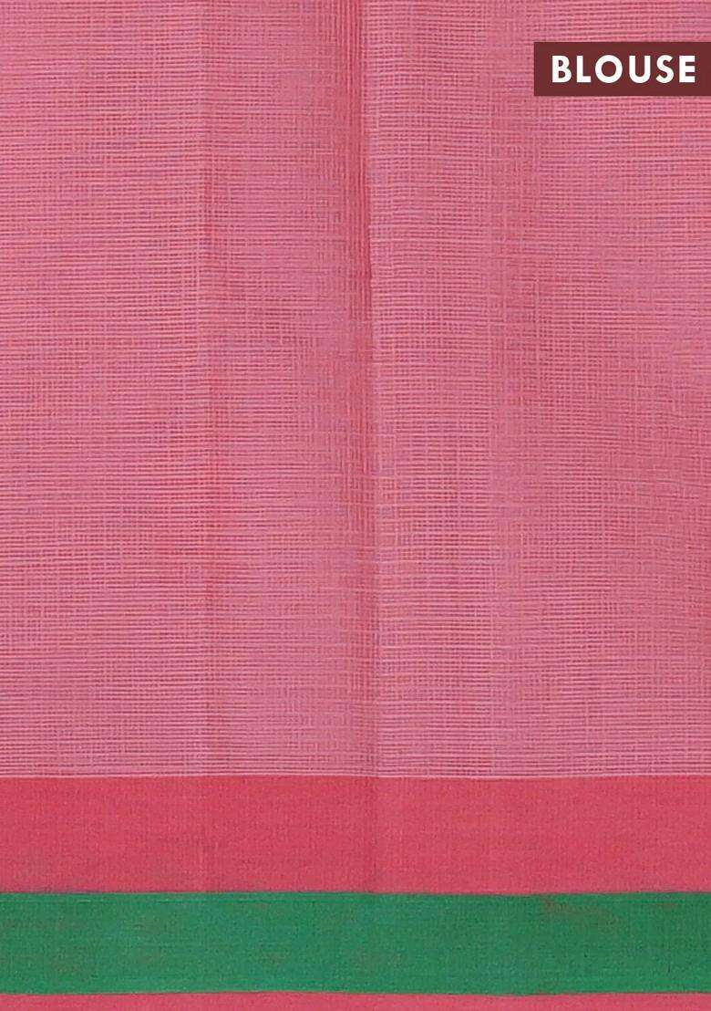 Handloom Kota Cotton Saree Peach Shade And Green With Floral Thread Woven Buttas And Simple Border With Buttas And Brocade Design For Women - Indya