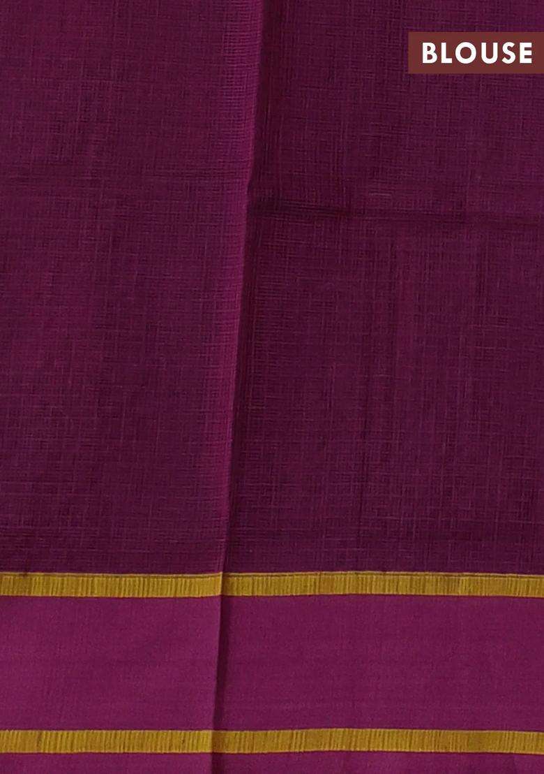 Handloom Kota Cotton Saree Mild Peach Pink Shade And Deep Purple With Thread Woven Buttas And Rettapet Border With Buttas And Brocade Design For Women - Indya