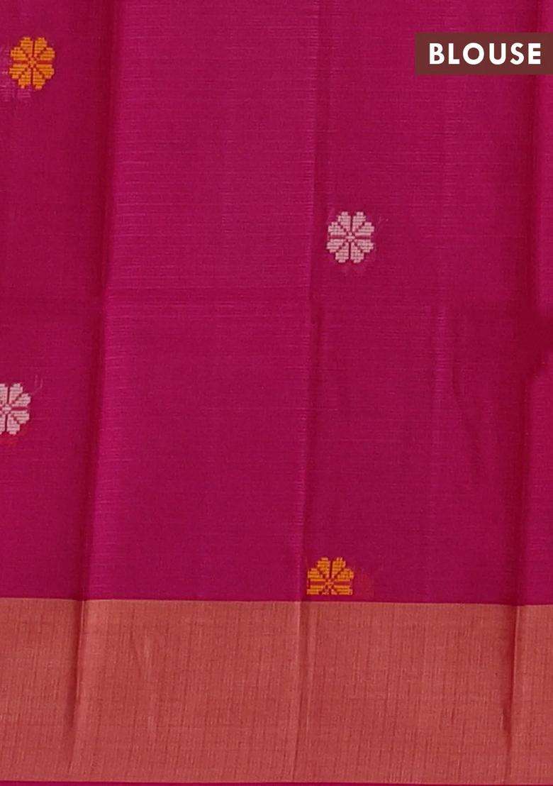 Handloom Kota Cotton Saree Dark Peach And Pink With Thread Woven Buttas And Rettapet Border With Buttas And Brocade Design For Women - Indya