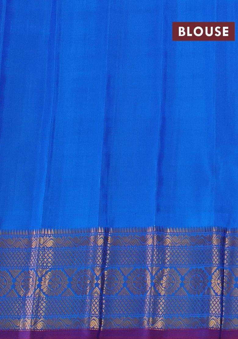 Pure Gadwal Tissue Silk Saree Gold And Cs Blue With Allover Silver Gold Zari Woven Buttas And Temple With Korvai And Temple Border Design For Women - Indya