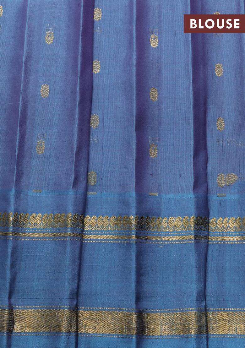 Pure Gadwal Silk Saree Pastel Purple And Greyish Blue With Silver Gold Zari Woven Buttas And Rettapet Zari With Buttas And Brocade Design For Women - Indya