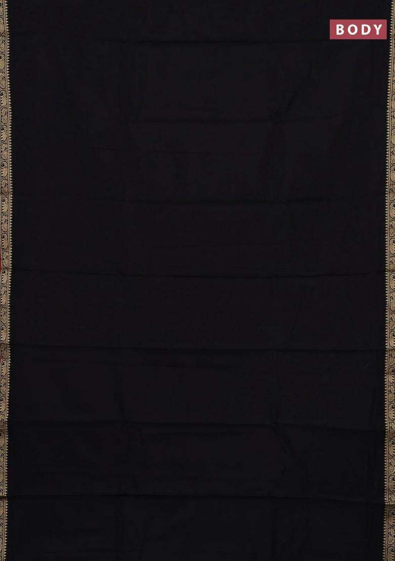 Narayanpet Cotton Saree Black And Deep Maroon With Plain Body And Temple Design Thread Woven Border With Korvai And Temple Border Design For Women - Indya
