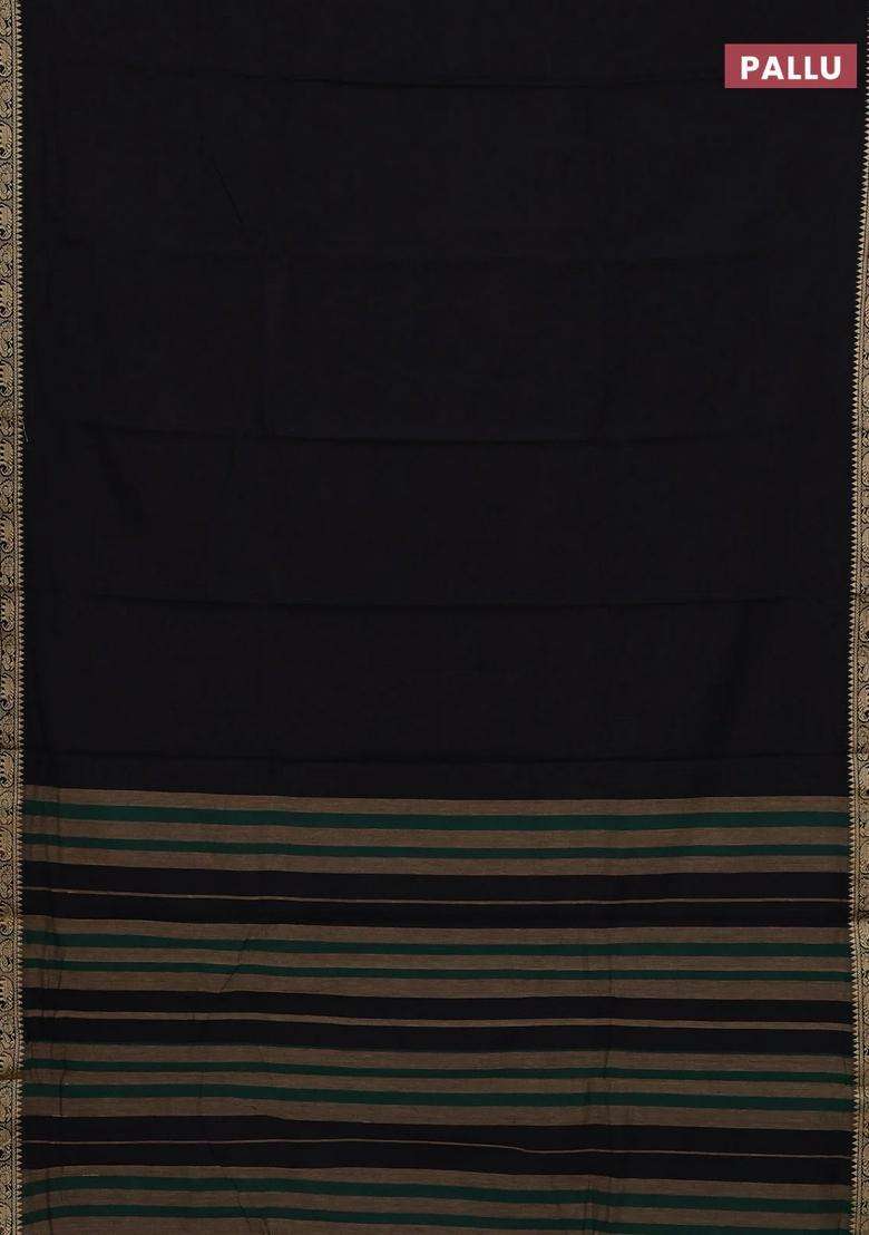 Narayanpet Cotton Saree Black And Deep Maroon With Plain Body And Temple Design Thread Woven Border With Korvai And Temple Border Design For Women - Indya