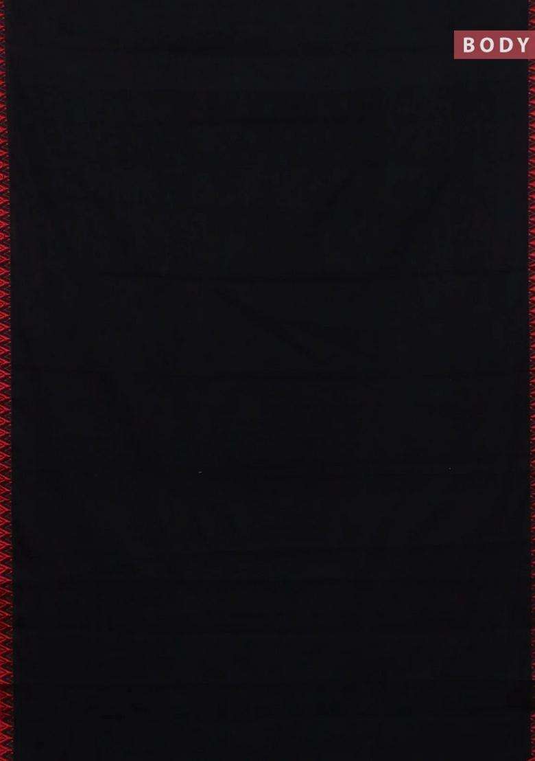 Narayanpet Cotton Saree Black And Beige With Plain Body And Temple Design Thread Woven Border With Korvai And Temple Border Design For Women - Indya