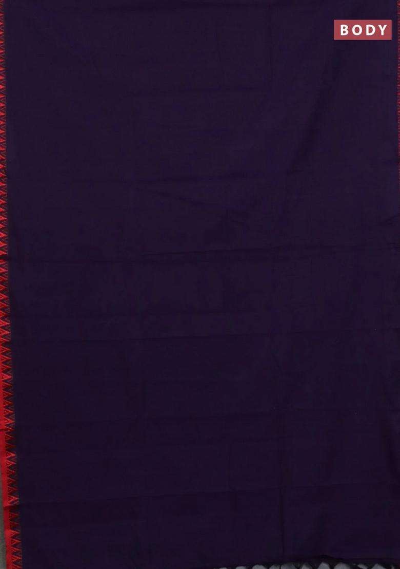 Narayanpet Cotton Saree Violet And Yellow With Plain Body And Temple Design Thread Woven Border With Korvai And Temple Border Design For Women - Indya