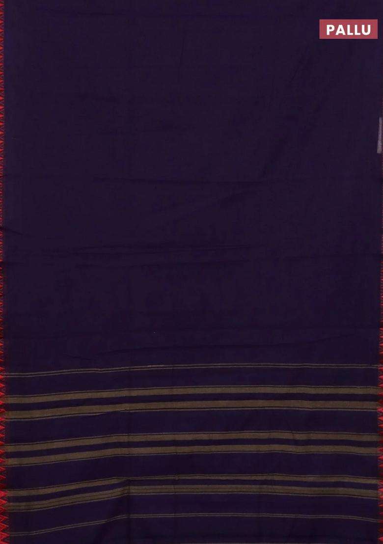 Narayanpet Cotton Saree Violet And Yellow With Plain Body And Temple Design Thread Woven Border With Korvai And Temple Border Design For Women - Indya
