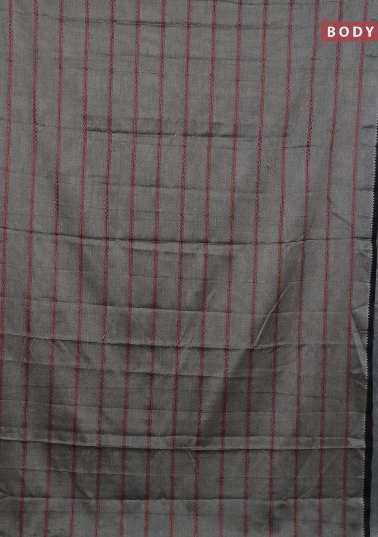 Narayanpet Cotton Saree Grey And Black With Plain Body And Thread Woven Border With Traditional Woven Design For Women - Indya
