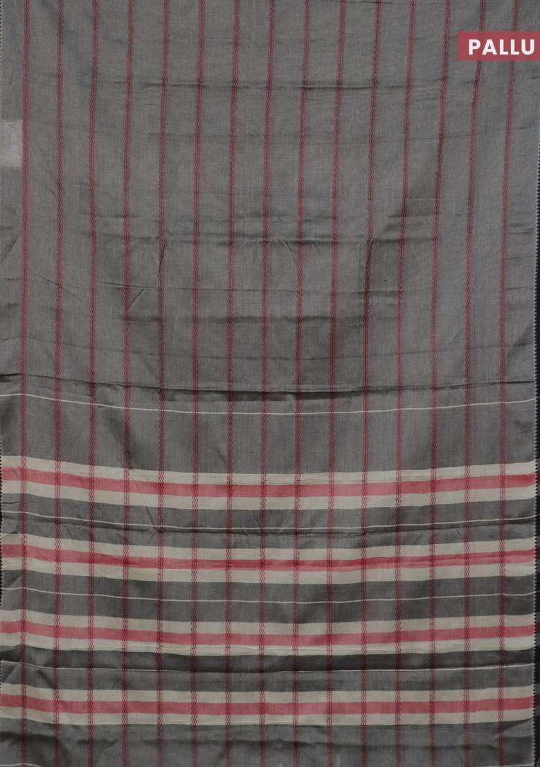 Narayanpet Cotton Saree Grey And Black With Plain Body And Thread Woven Border With Traditional Woven Design For Women - Indya