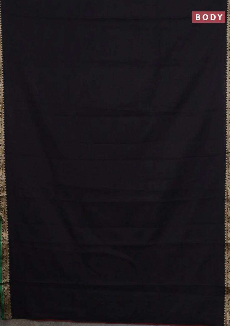 Narayanpet Cotton Saree Black And Beige With Plain Body And Thread Woven Border With Traditional Woven Design For Women - Indya