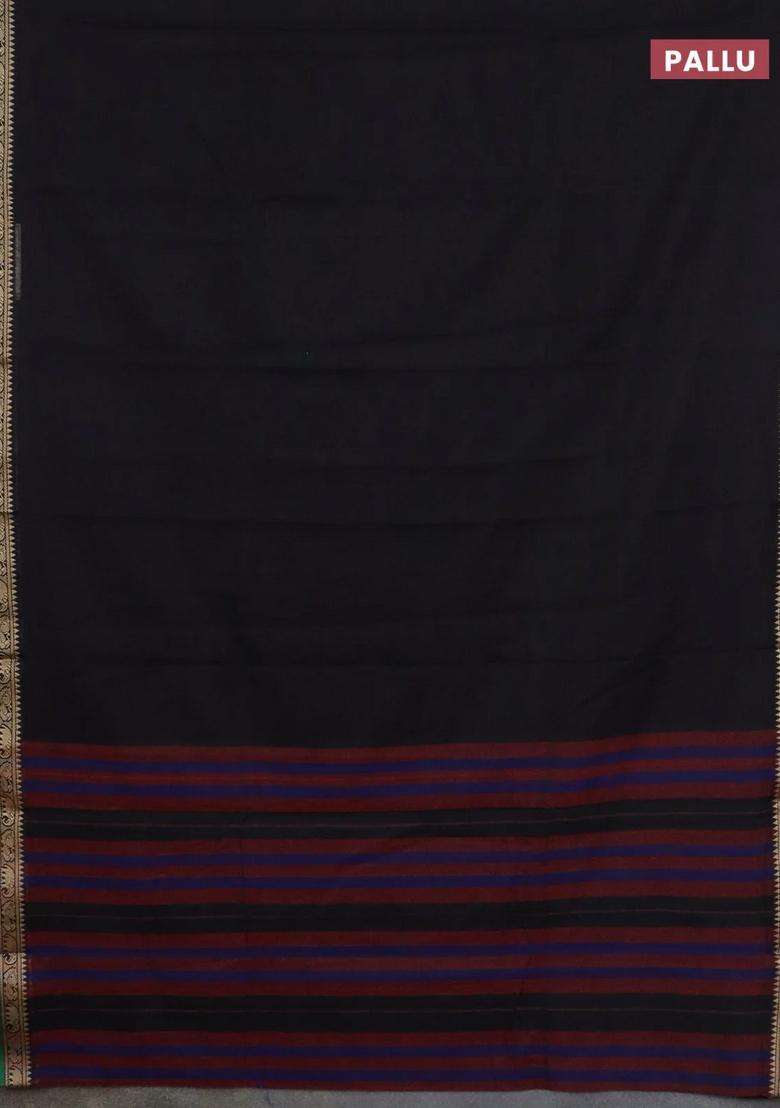 Narayanpet Cotton Saree Black And Beige With Plain Body And Thread Woven Border With Traditional Woven Design For Women - Indya