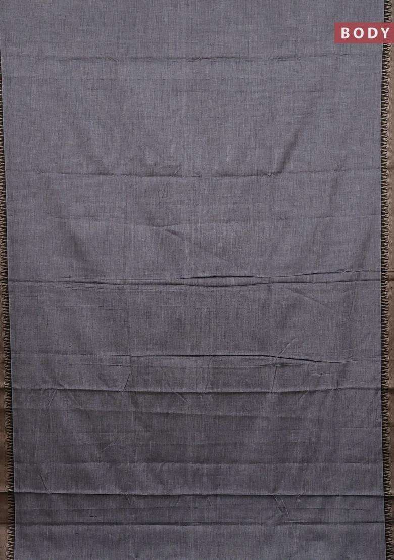 Narayanpet Cotton Saree Grey And Orange With Plain Body And Thread Woven Border With Traditional Woven Design For Women - Indya