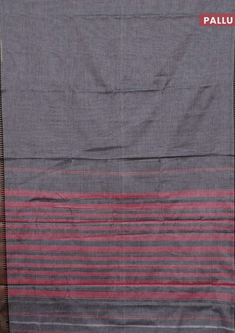 Narayanpet Cotton Saree Grey And Orange With Plain Body And Thread Woven Border With Traditional Woven Design For Women - Indya