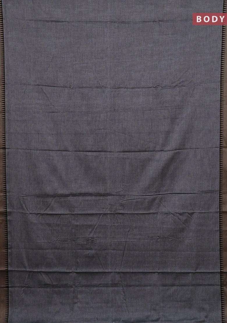Narayanpet Cotton Saree Grey And Beige With Plain Body And Thread Woven Border With Traditional Woven Design For Women - Indya