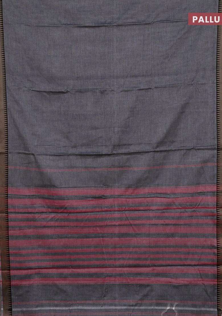 Narayanpet Cotton Saree Grey And Beige With Plain Body And Thread Woven Border With Traditional Woven Design For Women - Indya